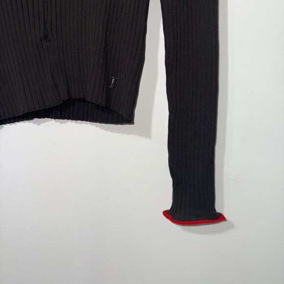 ICEBERG Made In Italy Vintage Y2K Ribbed V Neck Sweater - Brown/Red Trim M - Picture 3 of 7